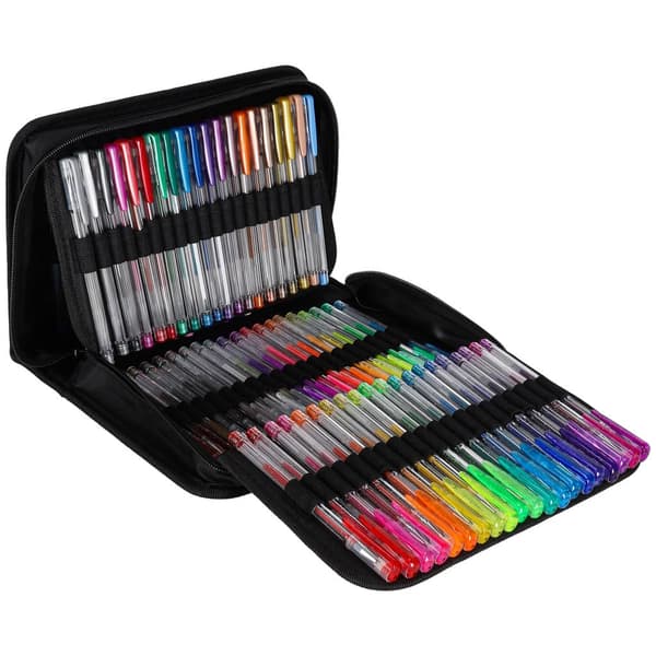 Gelpen-sæt 100 stk + 100 refiller glitter/metallic/neon i etui