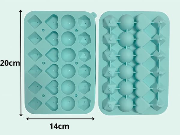 Isterningeform silikone 24 isterninger hjerte/kugle/diamant 20x14 cm