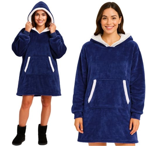 Pläd-sweatshirt XXL navy blue polyesteri hupulla ja kengurutaskulla