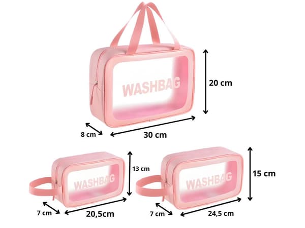Necessärset 3 delar med transparent front rosa 30x20x8 cm