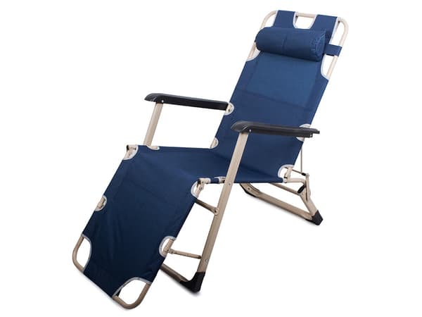 Foldbar solstol/campingstol 2-i-1 blå max 140 kg med nakkepude