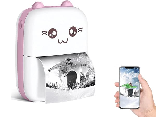Mini termisk printer Bluetooth 57 mm rosa med papir og USB-C