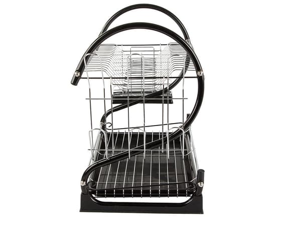 Opvaskestativ 2 niveauer sort med drypbakke bestikkurv glasholder