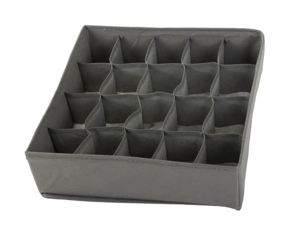 Skuffeorganisator til undertøj/strømper 20 fack 30x30x10 cm grå