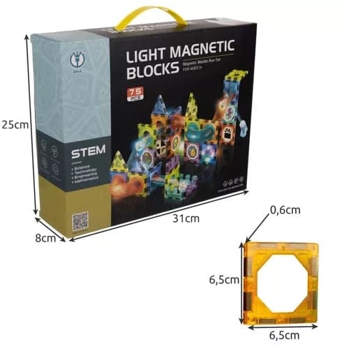 Magnetiske byggeklodser 77 dele med lysende kugler og paneler
