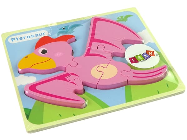 Träpussel dinosaurie 5 mm för barn 3+ EN71 (rosa pterodactyl/blå pliosaurus)