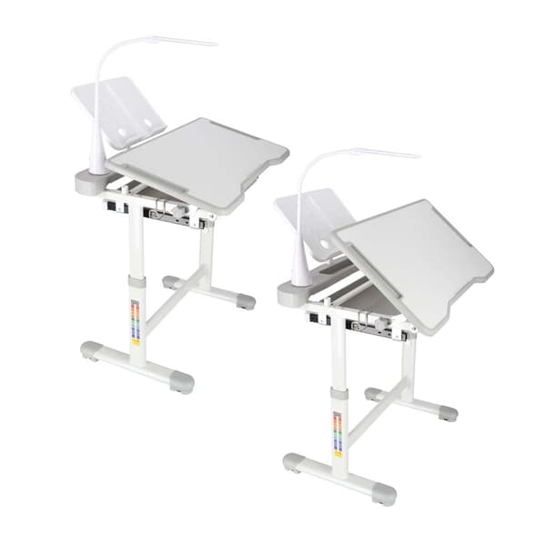Justerbart børneskrivebord med stol og USB LED-lampe, vipbar bordplade