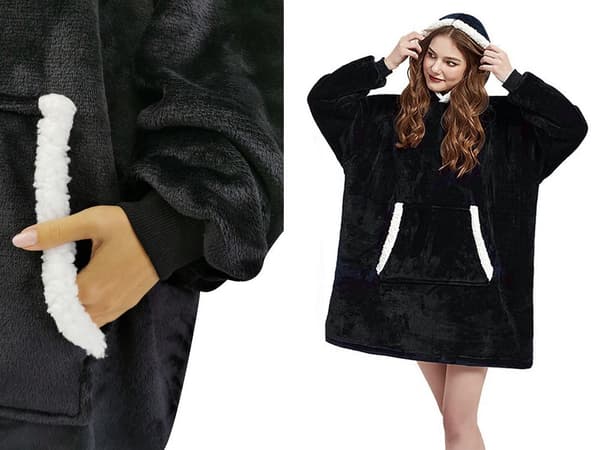 Fleecehuppari teddyvuori musta one size oversize XXL