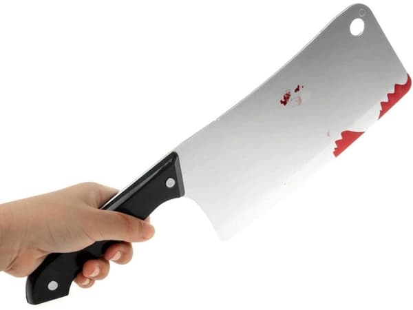 Halloween-kniv cleaver i plast med blodig effekt 1-pack