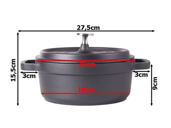 Kasserolle med låg støbt aluminium 2,2 l non-stick sort