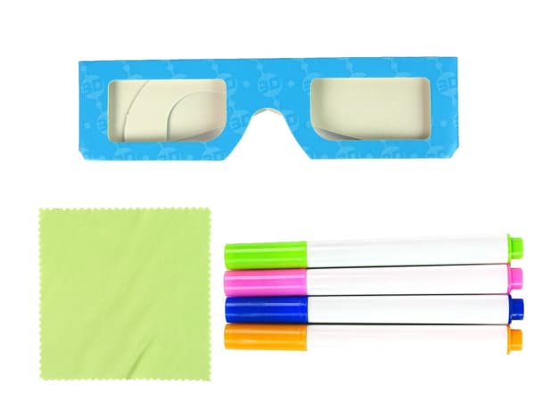 Upplyst 3D-whiteboard set med neonmarkörer, mallar & 3D-glasögon
