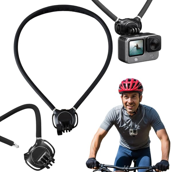 Nakkebeslag til mobil/actionkamera 360° roterende silikone/PC sort