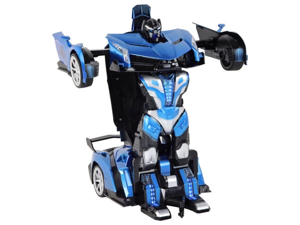 Radiostyrd transformerande robotbil 1:10 blå med geststyrning