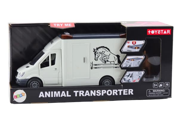 Hestetransport legetøjsbil 28 cm med lys/lyd og hestefigur 3+