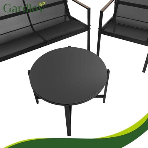 Havemøbelsæt 4 dele sort/træ – 2-personers sofa, 2 lænestole, bord