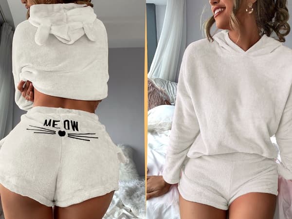 Pyjamassæt til dame 100% bomuld langærmet + shorts beige XL 2 dele