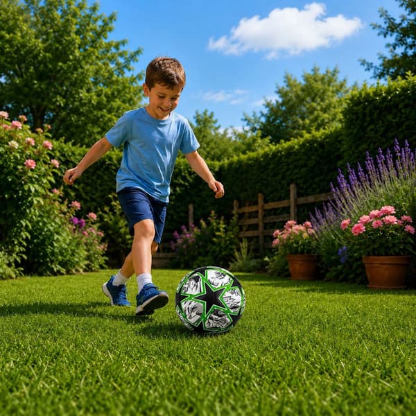 Träningsfotboll storlek 5 svart/grön/vit, diameter ca 22 cm