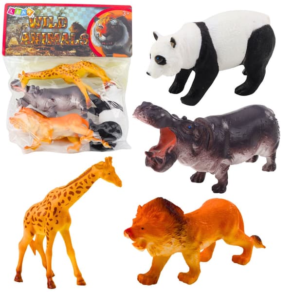 Vilda djurfigurer set 4-pack lejon giraff panda flodhäst plast