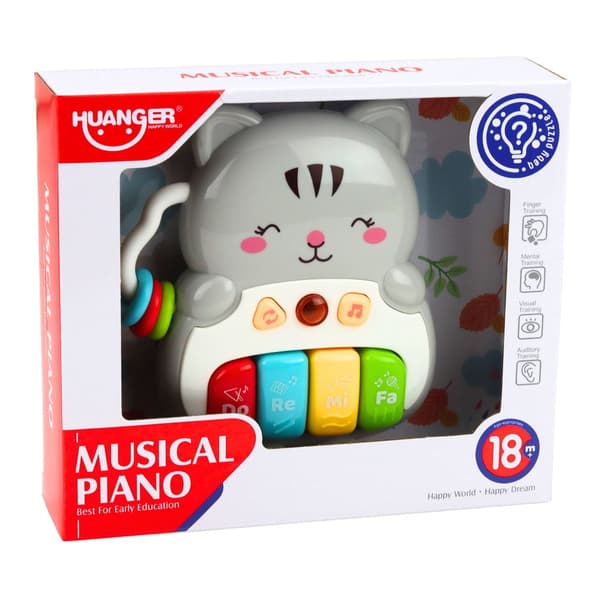 Musiklegetøj kattepiano med melodier og lyseffekter, 3x AAA