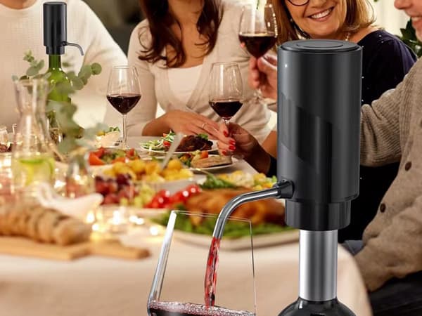 Elektrisk vinpumpe med luftningsfunktion och LED, USB-C, sort, til flaskehals <35 mm