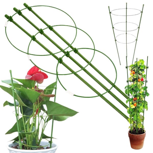 Blomststøtte med 3 ringe i metal, 60 cm, grøn