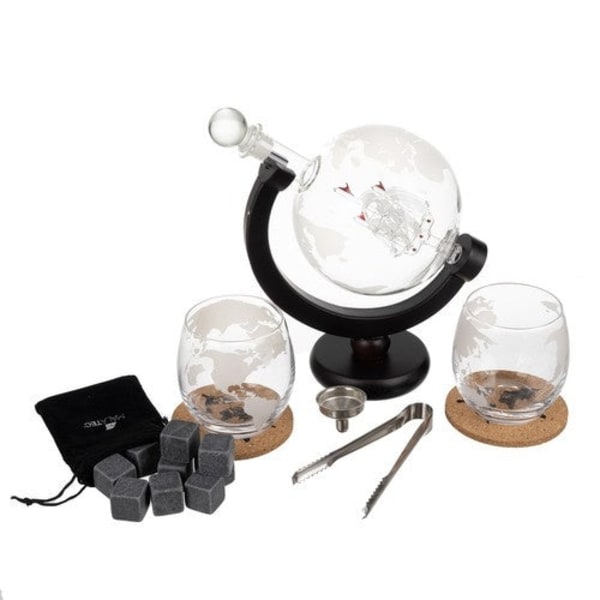 Whiskykaraffset glob 7 delar med 2 glas, 9 whiskystenar, tång