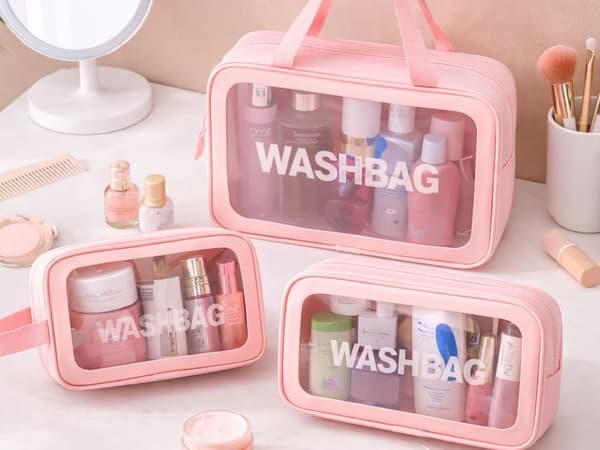 Necessärset 3 delar med transparent front rosa 30x20x8 cm