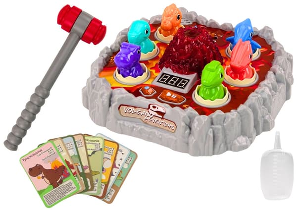Whack-a-mole dinosauriespel med ljus/rök, 2 klubbor, 3 nivåer