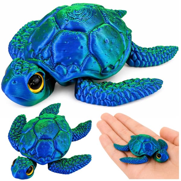 3D-skilpaddefigur dekoration blå-grøn glitrende 8x8x2,5 cm