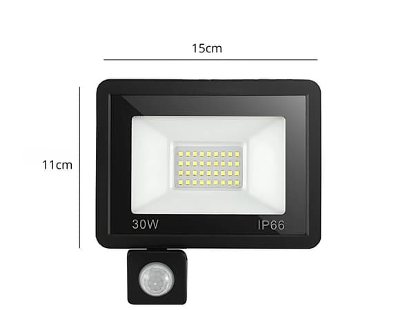 LED-strålkastare 30W 6000K kallvit med rörelse- & skymningssensor IP66