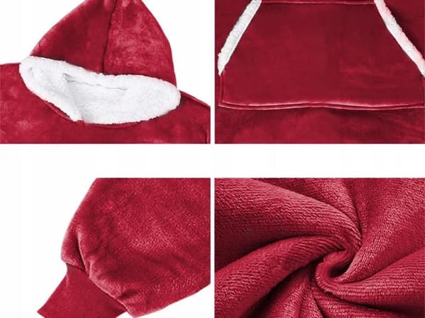 Filttrøje med hætte teddyfleece burgundy one size 85 cm