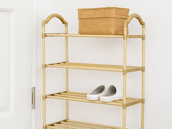Skoställ 4 hyllplan guld 72x63x24 cm