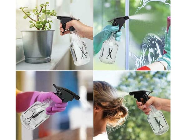 Sprayflaska för hår 250 ml transparent plast med finfördelad mist