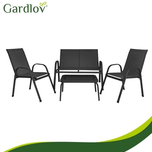 Trädgårdsmöbelset 4 delar 4-sits soffa 2 fåtöljer bord glas/stål