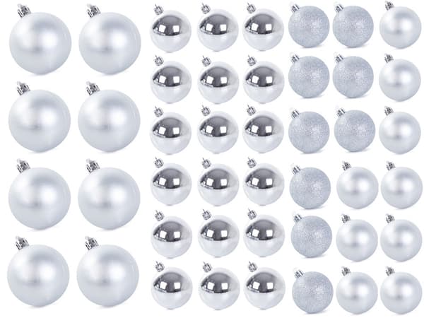 Julgranskulor plast silver 100-pack med Bethlehemstjärna 30-60 mm