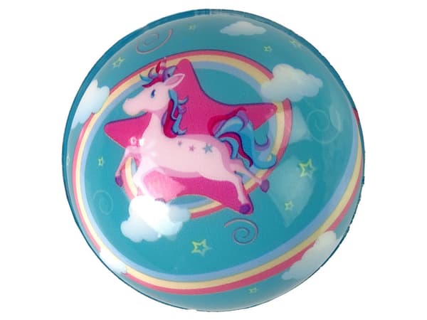 Blød regnbuekugle 8 cm med unicorn-motiv, farvevalg, 3+ år