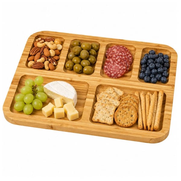 Serveringsbräda bambu med 6 fack 36x28 cm för ost och snacks