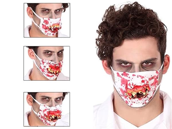 Halloweenmaske gummi universal med blodige tænder