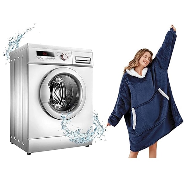 Filttröja med huva teddyfoder one size unisex navy blue