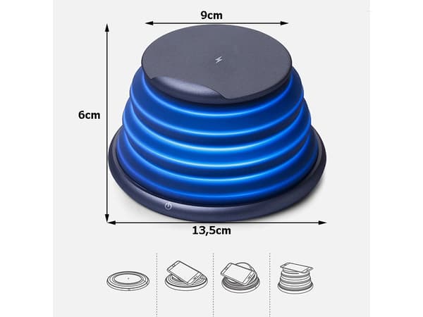 Trådløs Qi-oplader 10W foldbar USB-C hvid/grå (tilfældig farve)