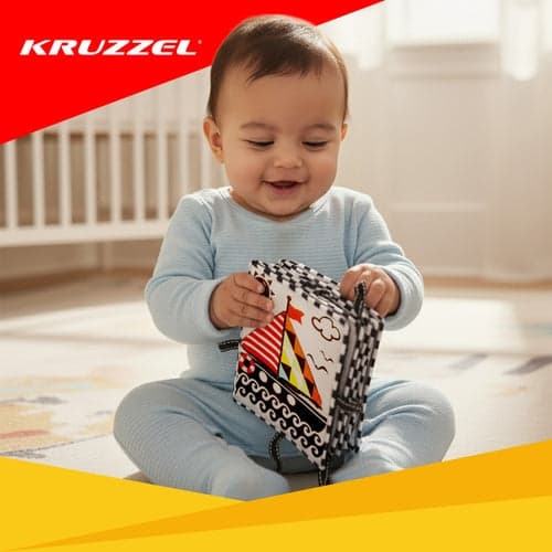 Sensorisk stofbog til baby 0+ med kontrastmønstre og dyr 77x14 cm