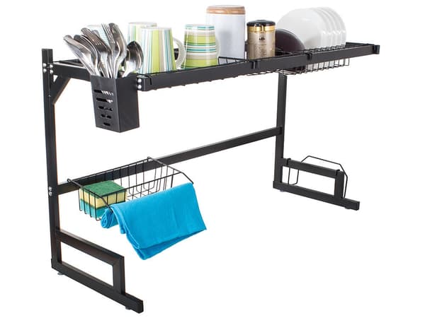 Diskställ över diskho med bestickhållare 6 krokar svart 85 cm