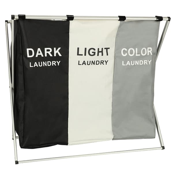 Tvättkorg 3 fack 135L fällbar metallram vit 65x36,5x58 cm