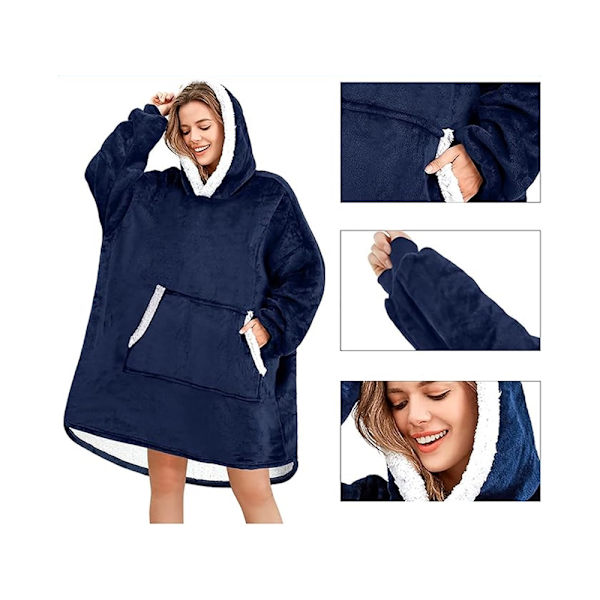 Filttröja med huva teddyfoder one size unisex navy blue