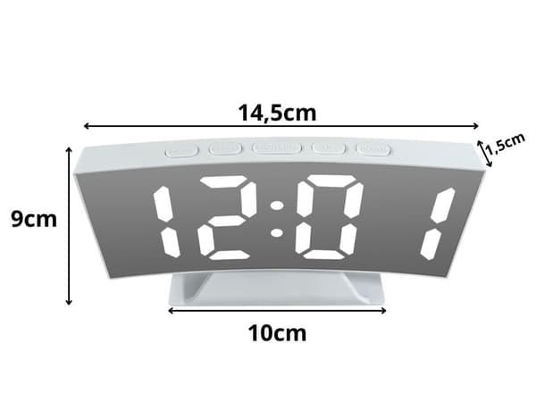 Digital LED-bordsklocka med alarm och termometer 14,5 cm vit