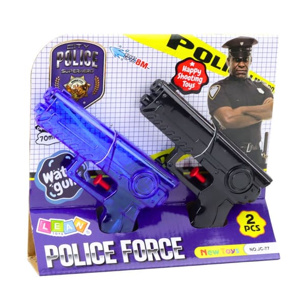 Vandpistoler politi-design 2-pak 15 cm blå/sort til børn