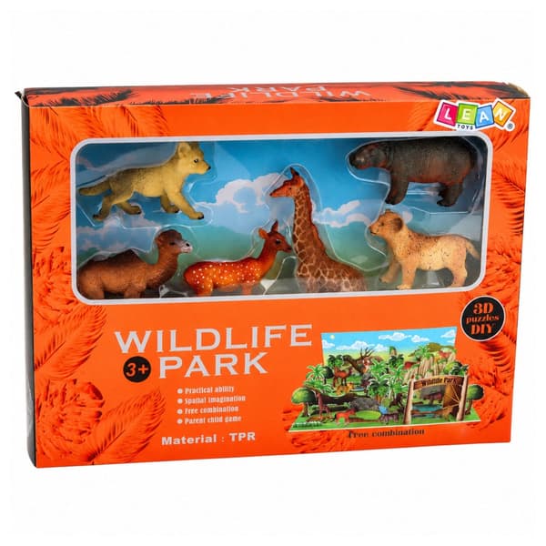 Vilda djurfigurer set 6-pack med 3D-bakgrund att montera