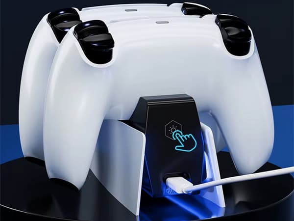 PS5 opladerstation for 2 DualSense-controllere med LED sort/hvid USB