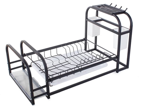 Diskställ med droppbricka svart metall/plast 55x29x31 cm
