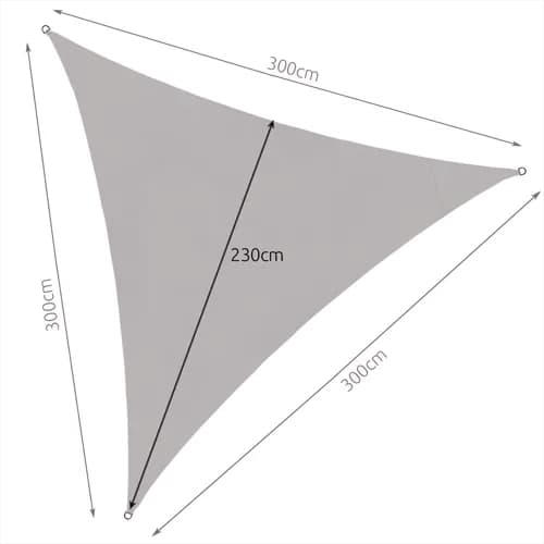 Solsejl trekant 3x3x3 m grå polyester 120 g/m² inkl 4 snore